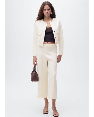 Mango Cotton Crop Trousers - White
