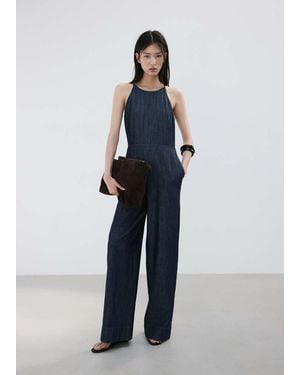 Mango Denim Halter-Neck Jumpsuit - Blue