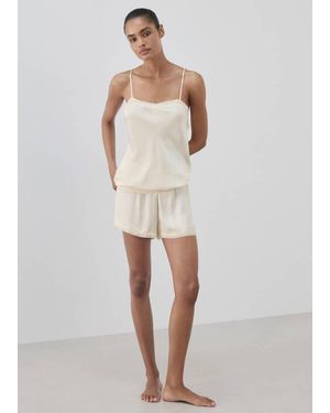 Mango Satin Lace-Trim Pyjama Shorts - Natural