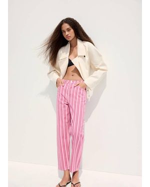 Mango Straight-Fit Striped Jeans - Pink