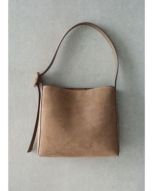 Mango Suede Leather Shopper Bag - Brown