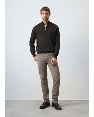 Mango Maglia 100% Lana, Punto Fine, Zip Cioccolato - Nero