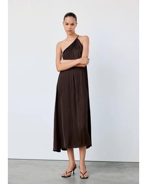 Mango Asymmetrical Pleated Dress - Brown