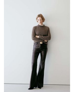 Mango Faux-Leather Flared Trousers - White
