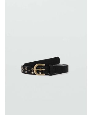 MANGO TEEN Leather Belt With Eyelets - Black