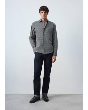 Mango Seersucker Check Textured Shirt - Grey