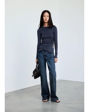Mango Ruched Fine-Knit Jumper - Blue