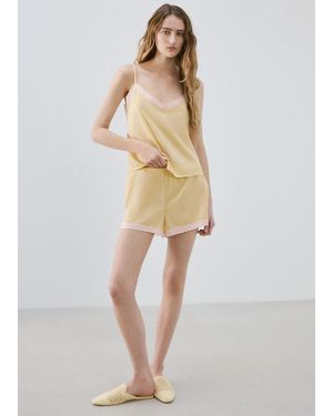 Mango 100% Cotton Pyjama Shorts - Natural