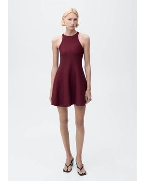 Mango Short Peplum Knitted Dress - Red