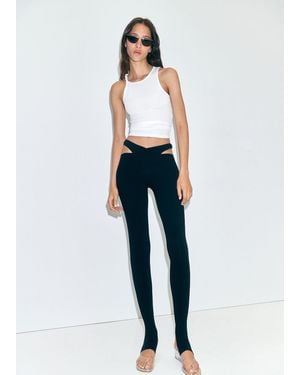 Mango Ribbed Top With Asymmetrical Straps - Blue