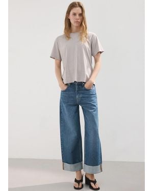 Mango Wide Leg Jeans With Turn-Up Hem - Blue