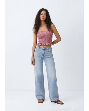 MANGO TEEN Ruched Strapless Top - Blue