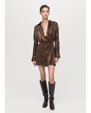 Mango Robe À Rayures Satinée Marron - Neutre