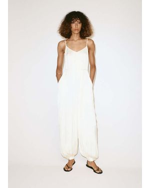 Mango Baggy Jumpsuit With Belt - White