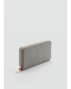 Mango Large Croc-Effect Wallet - Grey