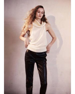 Mango Pantalon Évasé Effet Croco Noir - Blanc