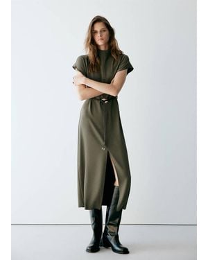 Mango Veste À Col Montant Avec Ceinture Marron - Vert