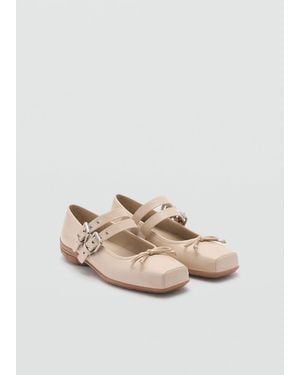 Mango Ballerina Shoes With Double Buckle - Natural