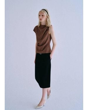 Mango Asymmetric Checked Blouse - Brown