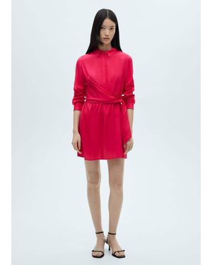 Mango Knot Detail Shirt Dress - Red