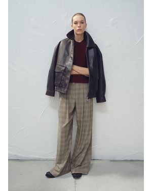 Mango Pantaloni Completo Wide Leg Quadri Marrone - Grigio