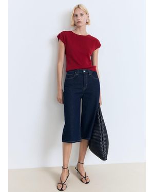 Mango Short-Sleeved Fine-Knit Jumper - Blue