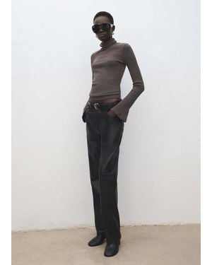 Mango Pull Col Montant Manches Évasées Marron Moyen - Blanc