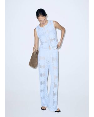 Mango Broderie Anglaise Straight-Leg Trousers - Blue