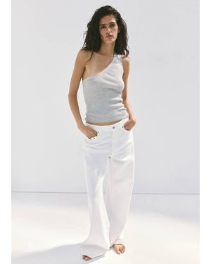 Mango Asymmetrical Ribbed Top - White