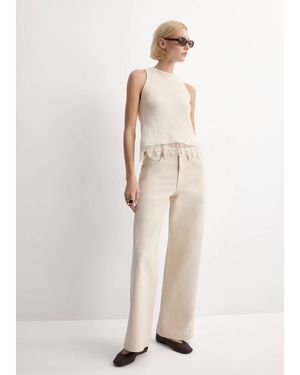 Mango Top Maille Liseré Dentelle Écru - Neutre