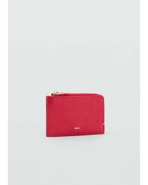 Mango Saffiano-Effect Card Holder With Zip - Red
