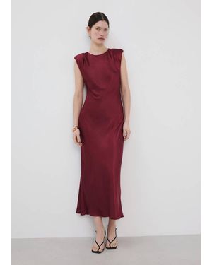 Mango Satin Dress With Shoulder Pads - Red