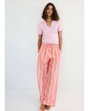 Mango Fitted Fine-Knit Polo - Pink