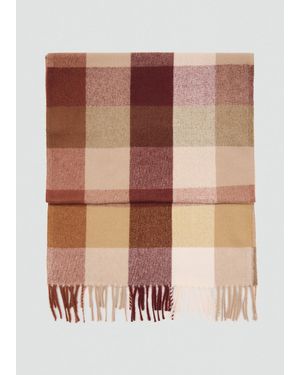 Mango Check Scarf With Fringed Ends - Pink
