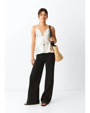 MANGO TEEN Wide Leg Stitched Jeans - White