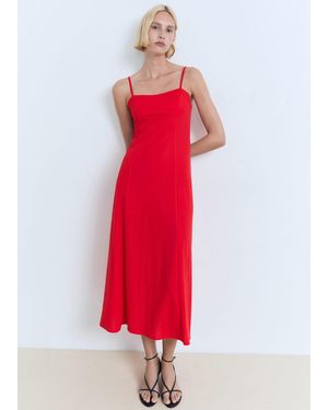 Mango Midi-Dress With Bow On The Back - Red