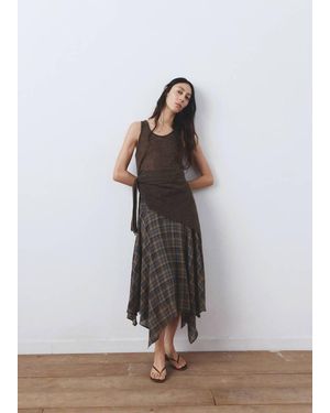 Mango Checked Asymmetric Skirt - Brown