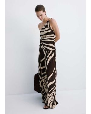 Mango Flowy Printed Trousers - White