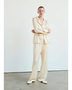 Mango Satin Viscose Shirt With Contrast Pipping - White