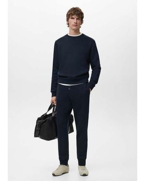 Mango Cotton Joggers With Elastic Waist - Blue