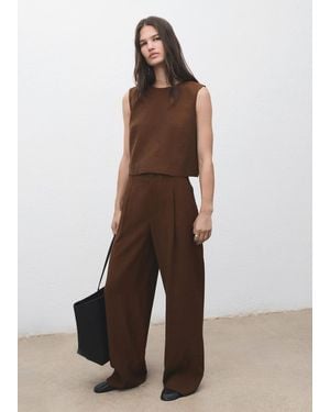 Mango Straight-Fit Pleated Trousers - Brown