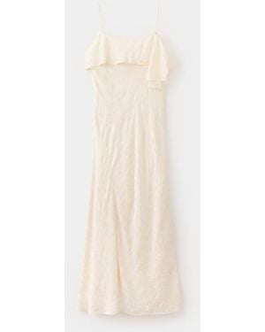 Mango Jacquard Dress With Bow Detail - White