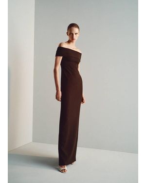 Mango Off-The-Shoulder Dress With Slit Detail - Natural