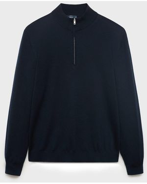 Mango 100% Wool Jumper With Perkins Neck - Blue