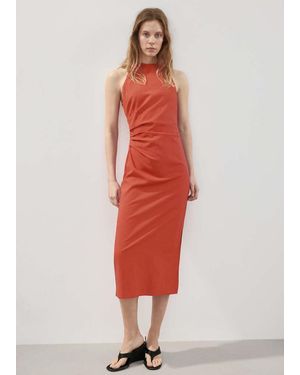 Mango Draped Midi-Dress - Red