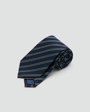 Mango Striped Tie With Combined Patterns - Blue