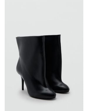 Mango Wide Shaft Leather Heeled Boot - Black