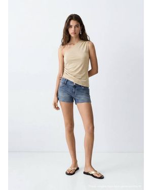 MANGO TEEN Asymmetric Side Ruched Top - Blue