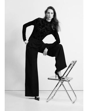 Mango Straight Devoré Jumpsuit - Black
