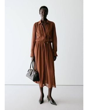 Mango Belt Shirt Dress - Brown